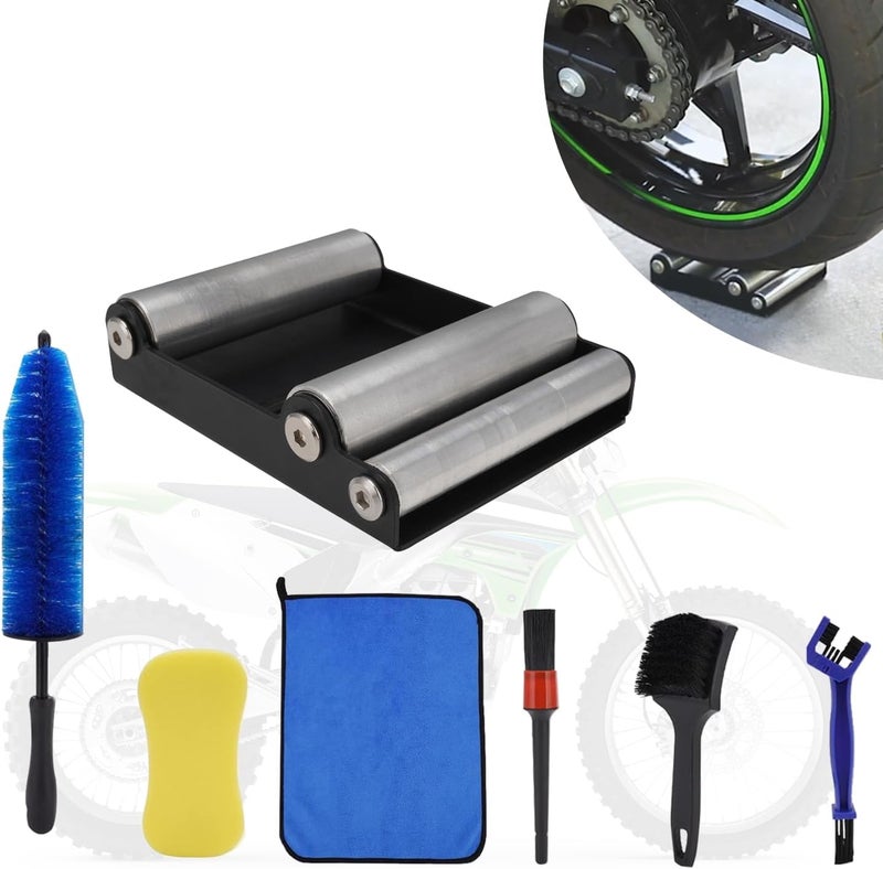 BAOUFF Motorcycle Wheel Cleaning Stand with Cleaning Brush Kit,Universal Roller Paddock for Dirt Street Bike Ebike for Tire Cleaning & Chain Lubrication(Bikes<500 lb & Tire Width<180 mm) - Image 1